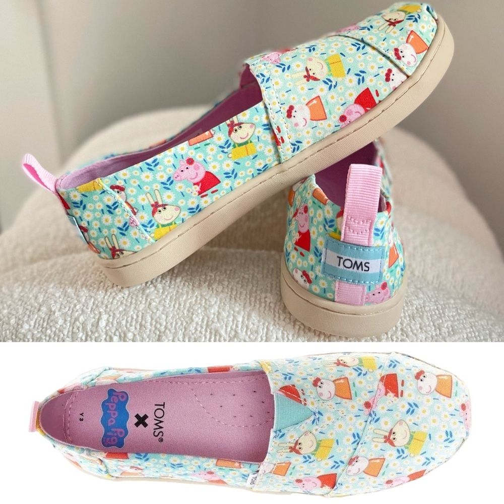 TOMS X Peppa Pig Classic Slip-On Flats Kid’s Shoes Size 4 Pink Blue No Laces - Picture 3 of 7